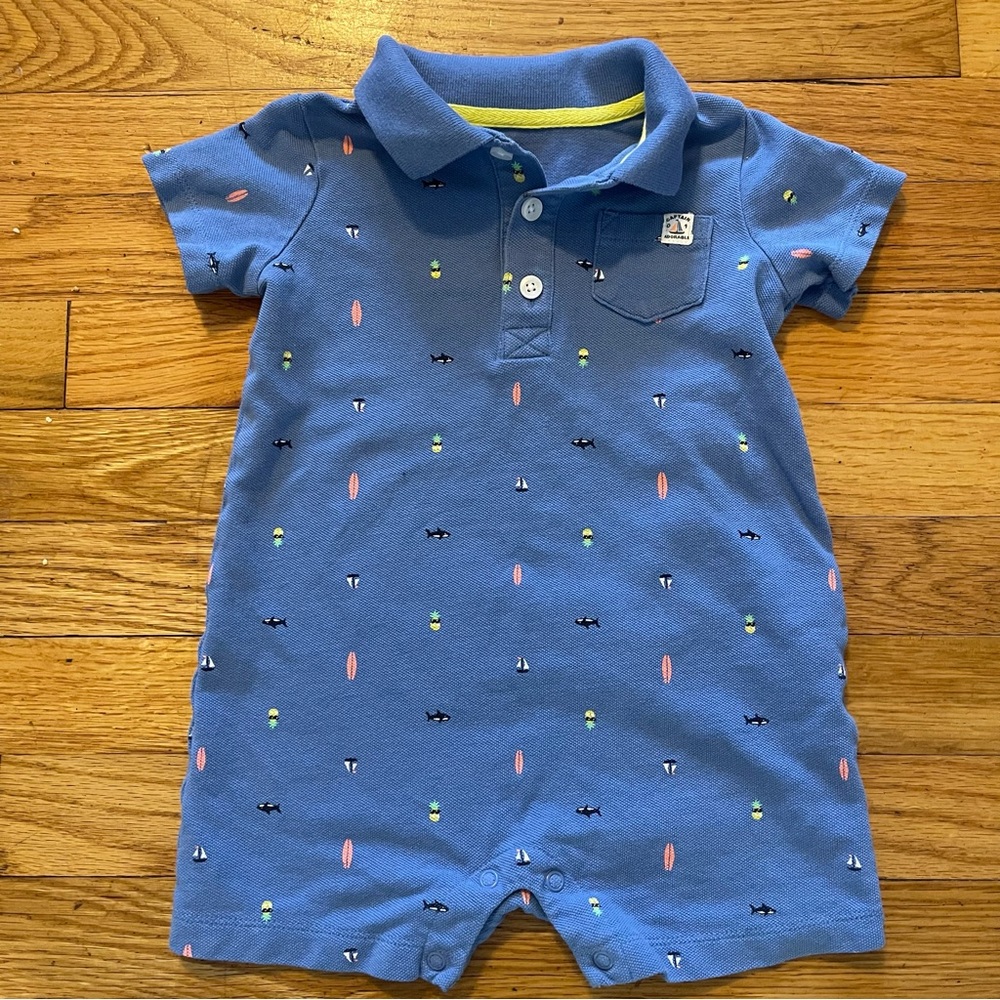 Carterâs | Blue Polo Romper with Nautical Print
